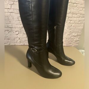 Black leather knee high boots NIB Wide Calf